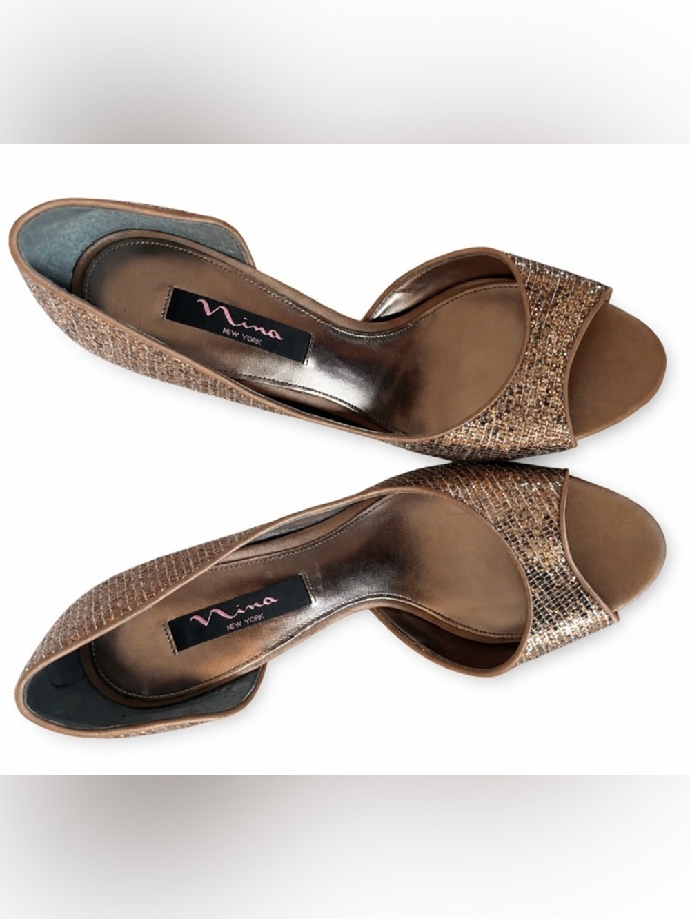 Nina Metallic Rose Gold Glitter Open-Toe Heels